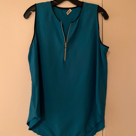 L'AGENCE Blue Zipper with Leather Trim Tank Top/Cami, Size 6 - Picture 2 of 3